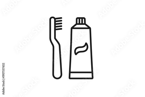 Simple line art of toothbrush and toothpaste tube