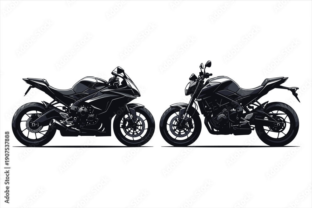 Obraz premium Two black motorcycle silhouettes on white background
