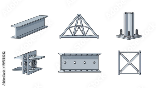 Steel framework components and structures illustration for construction and engineering projects