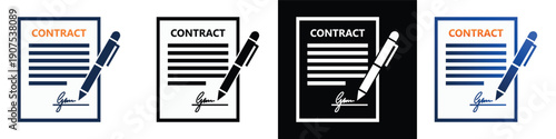 Business contract icon signed document with pen