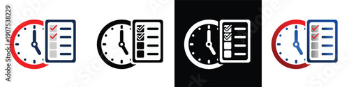 Time management business icon clock with checklist
