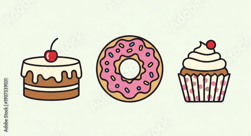 Delicious Baked Goods Assortment Featuring Cake Donut and Cupcake.