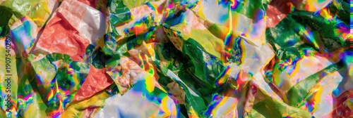 Abstract Glitch Art Background with Crumpled Paper Texture and Vivid Holographic Prism Lighting for Modern Social Media Branding and Digital Art Design Projects