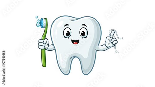Cartoon Tooth Character Smiling.