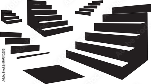 Abstract black staircases on white background in modern design