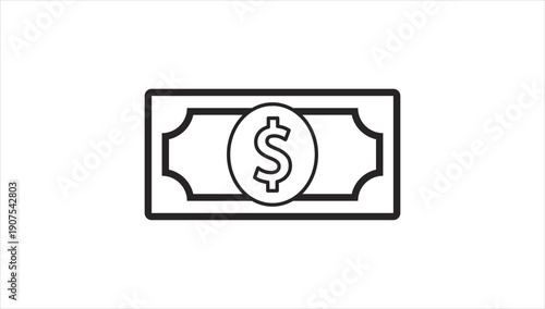 Simple black and white dollar bill icon with dollar sign.