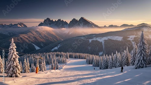 Wallpaper Mural Snowy Mountain Landscape with Pine Trees and Clear Sky in Winter. Torontodigital.ca