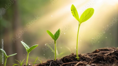 A captivating image of plant sprouts showcasing stages of growth. The sprouts reach toward a sunlit background, symbolizing the continuous cycle of life