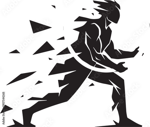 Dynamic illustration of a person breaking through obstacles quickly