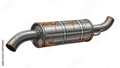 Rusty Car Muffler Pipe.