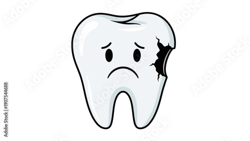 Sad Tooth Cartoon Character.