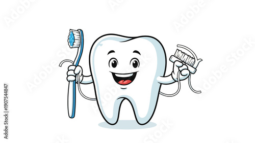 Smiling Tooth Cartoon Character.