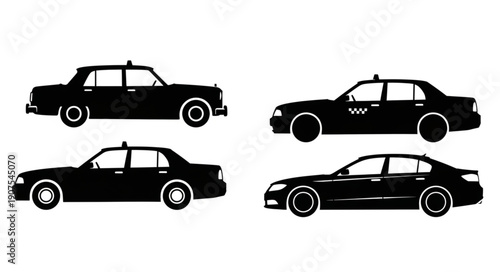 Four different black car silhouettes on a white background.