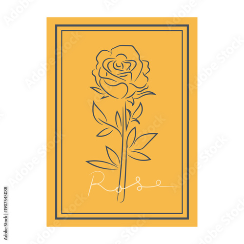 Minimalist Yellow Rose Line Art