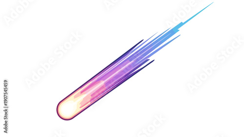 Stylized diagonal comet with a glowing head and vibrant pinkpurpleblue streaking tail on white
