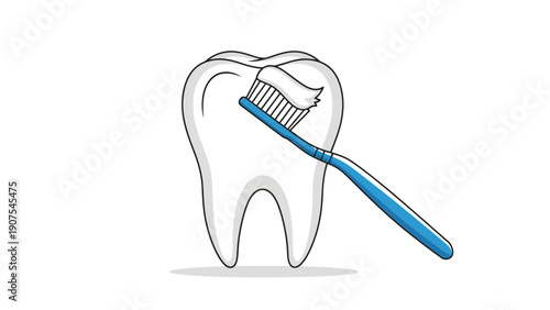 Tooth with blue toothbrush.