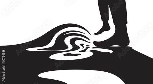 Businessman steps into liquid mess on the floor suddenly