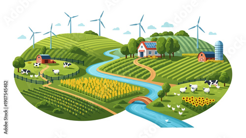 Sustainable Farm Landscape View.