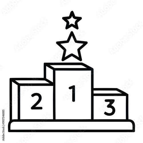 First place podium with stars for winner and champions, simple line art vector illustration