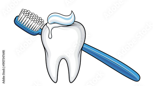 Tooth with Toothbrush and Paste.