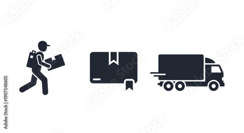 Delivery service icons showing courier package and truck.
