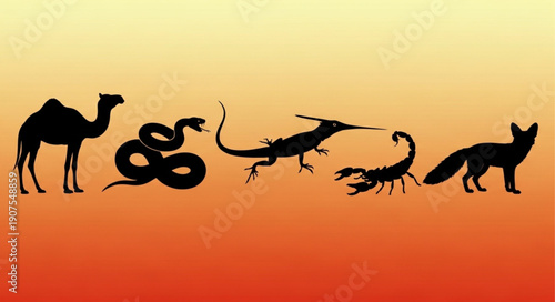 Desert Animals Silhouette Collection Camel Snake Lizard Scorpion Fox.