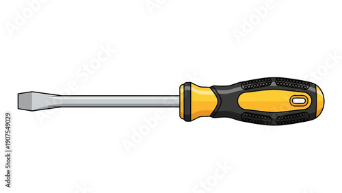Flathead screwdriver with a yellow and black textured handle