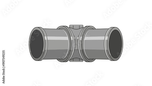 Gray symmetrical pipe fitting with three visible openings against a white background