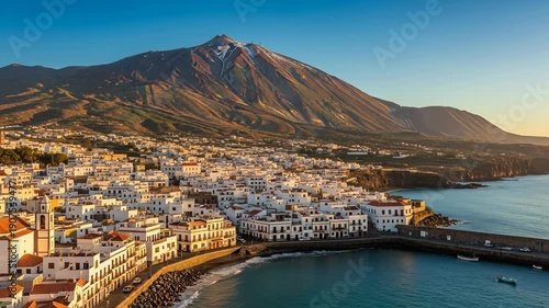 Wallpaper Mural Scenic coastal cityscape with mountain backdrop during sunset. Torontodigital.ca