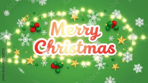 Wallpaper Mural Festive Christmas Greeting with Holly and Snowflakes on Green Background. Torontodigital.ca