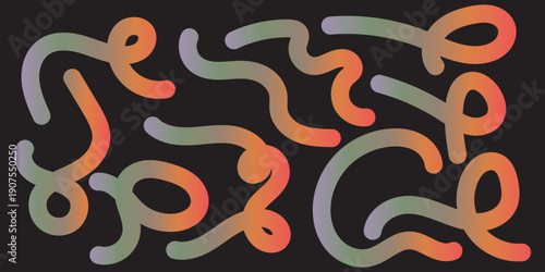 Colorful abstract scribbles with gradient of orange, purple, and green on a black background, modern artistic background.