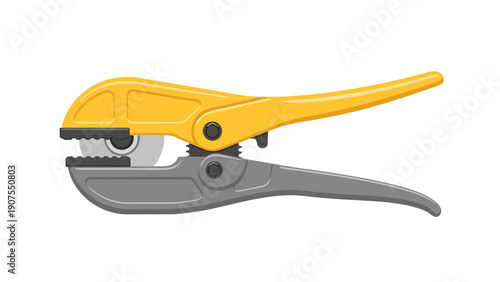 Illustration of a yellow and gray rotary pipe cutter tool