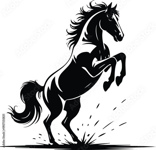Minimalist black horse kicking its hind legs powerful action silhouette vector icon