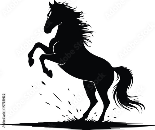 Minimalist black horse kicking its hind legs powerful action silhouette vector icon