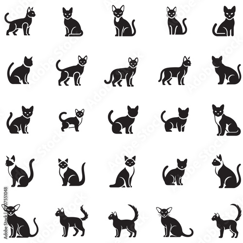 Collection of Diverse Cat Silhouettes in Various Poses and Styles