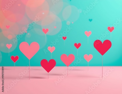 Floating Paper Heart Decorations Soft Gradient Background