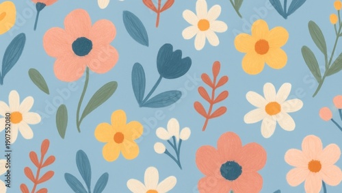 Colorful floral pattern wallpaper