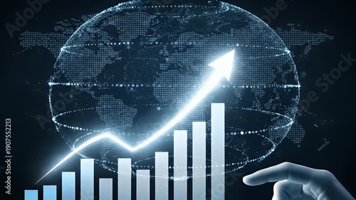 Digital Globe with Growing Financial Chart and Upward Arrow.