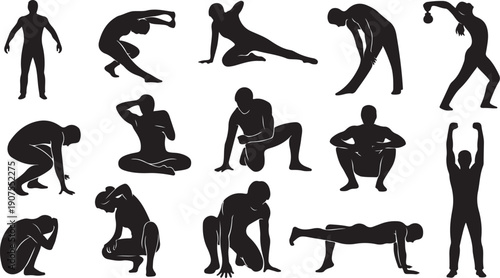 Black Silhouettes of People in Various Exercise Poses