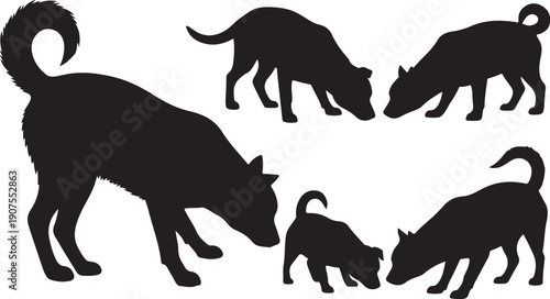 Silhouettes of pigs in various poses and sizes together
