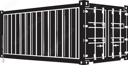 Black and white illustration of a shipping container