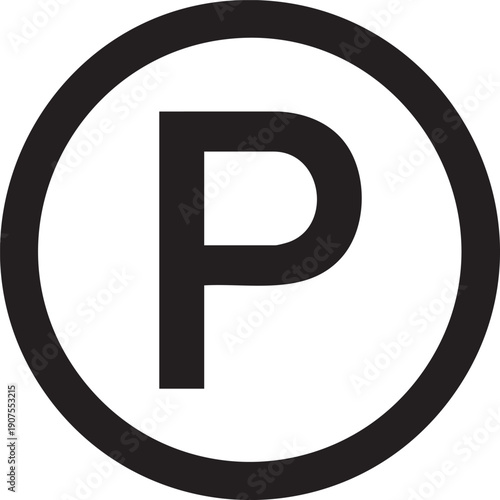 Parking symbol 'P' inside a circle, indicating a parking area