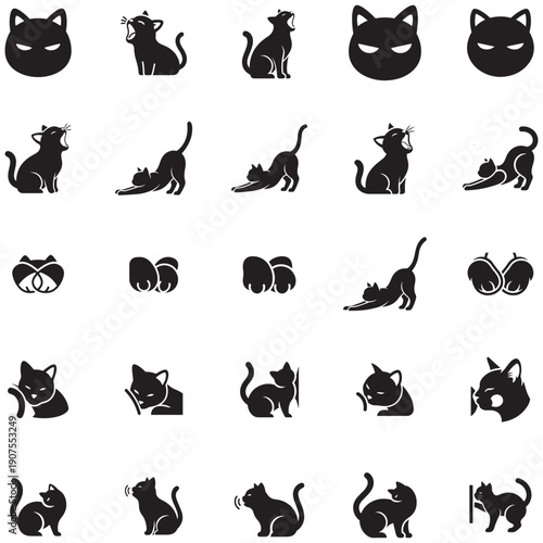 Collection of Cute Cat Poses and Expressions in Vector Art Style