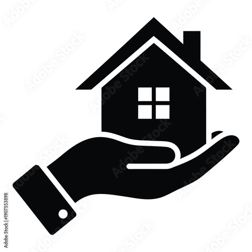 Hand Holding House Icon: Real Estate, Home Ownership, Property Concept