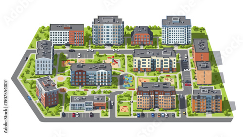Overhead vector illustration of a modern residential complex layout