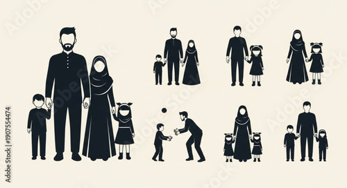 Diverse Family Silhouettes Representing Unity and Connection.