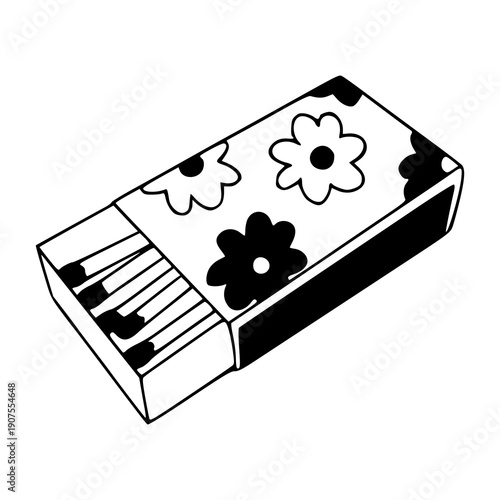 classic matchbox with flower print - stationery and lifestyle illustration