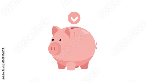 Pink piggy bank illustration with a checkmark above the slot