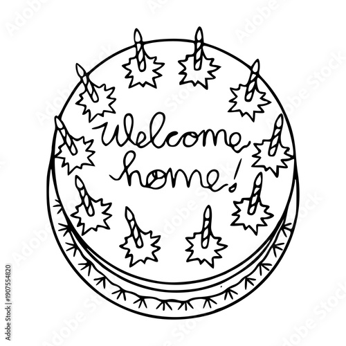 simple hand drawn party cake for homecoming celebration