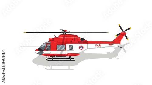 Pixel art illustration of a red and white Search and Rescue helicopter